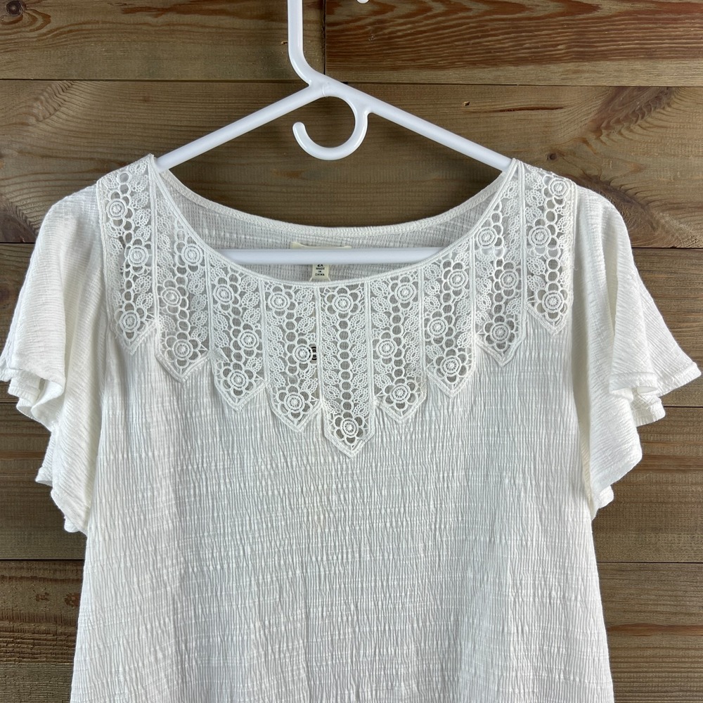 Max Studio Womens Shirt Short Flutter Sleeve Floral Lace Detail Boho Prairie 2X - Picture 2 of 9